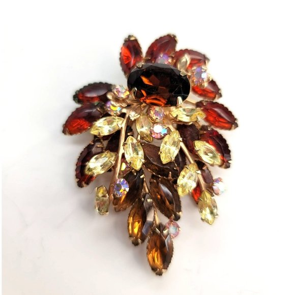 Vintage Brooch Pin in Gold Red Brown Yellow Floral Bouquet STUNNING! Ct568 - Picture 1 of 12